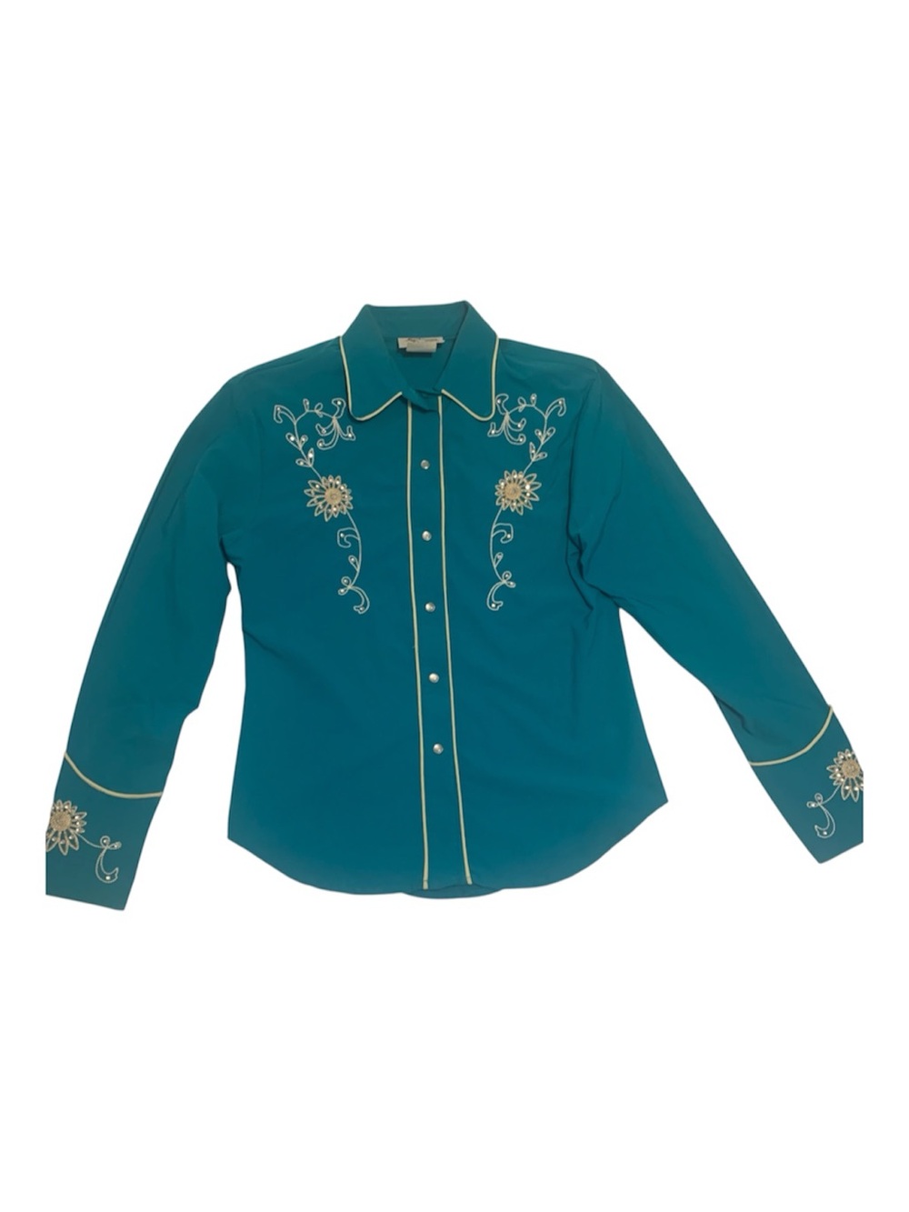 Vintage 80s Western Collection Styles Turquoise Embroidered Rodeo Shirt - Medium